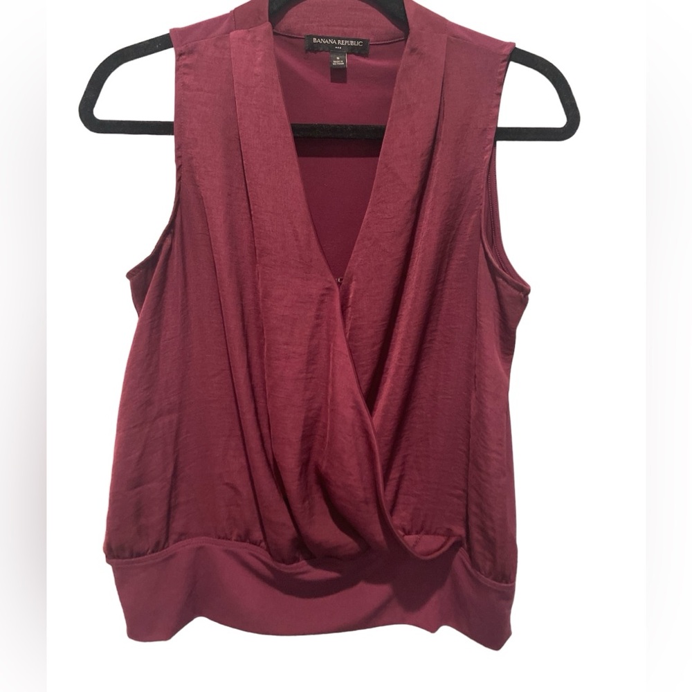 CLEARANCE Banana Republic Burgundy MATTE JERSEY MIXED MEDIA WRAP TOP Size Small